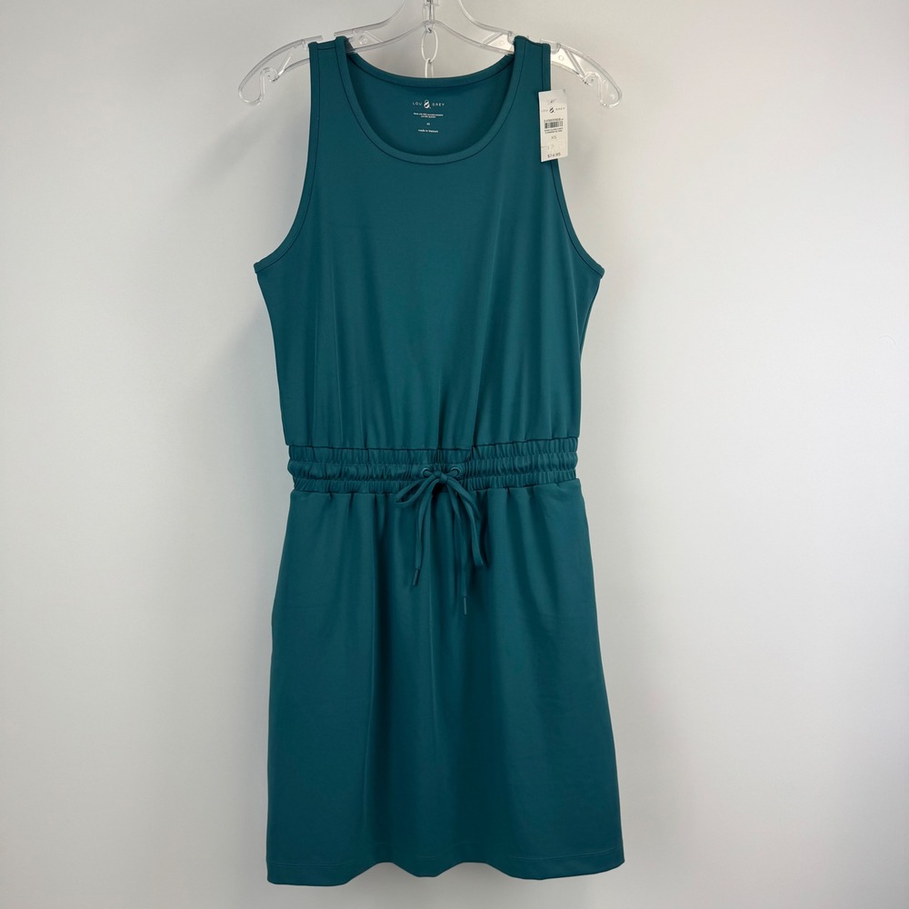 Lou & Grey Teal Blue Sleeveless Drawstring Waist Pocket Dress XS New